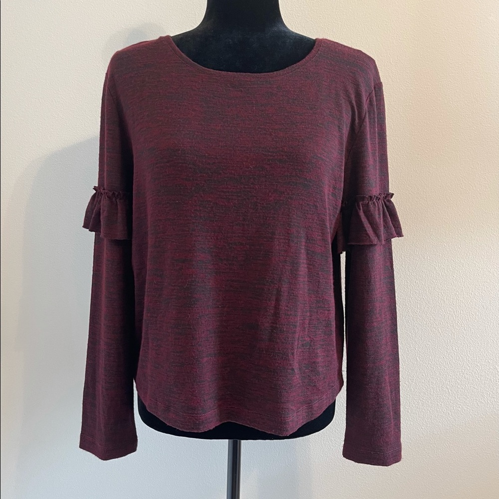 Thin Sweater | Ruffle Heathered Maroon